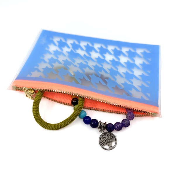 Lightree Pouch S, Houndstoothneon blau, Hahnentrittmuster blau, Zipp Verschluss, front